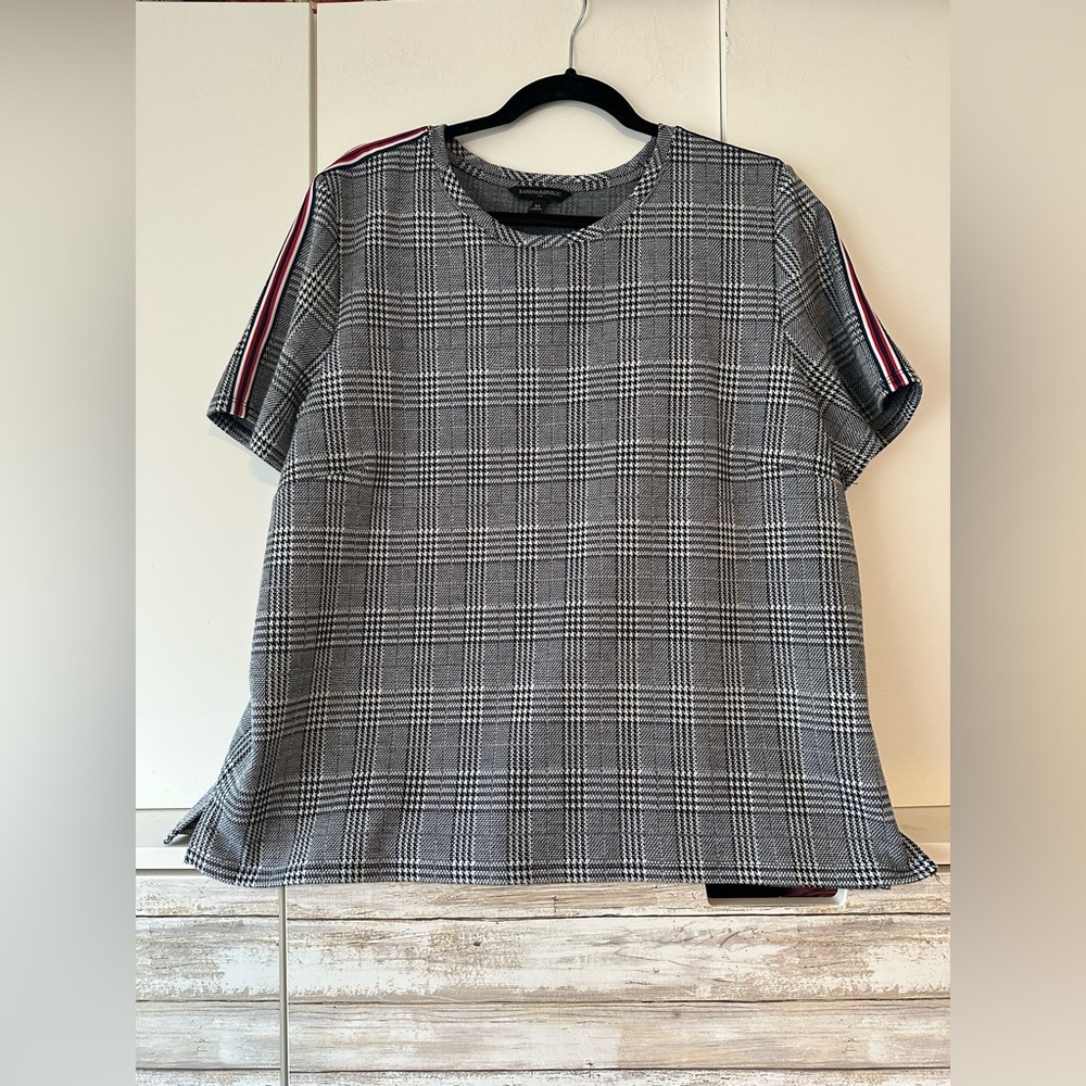 Banana Republic Plaid Short Sleeve Top XL 🖤🤍 Classic Check Blouse